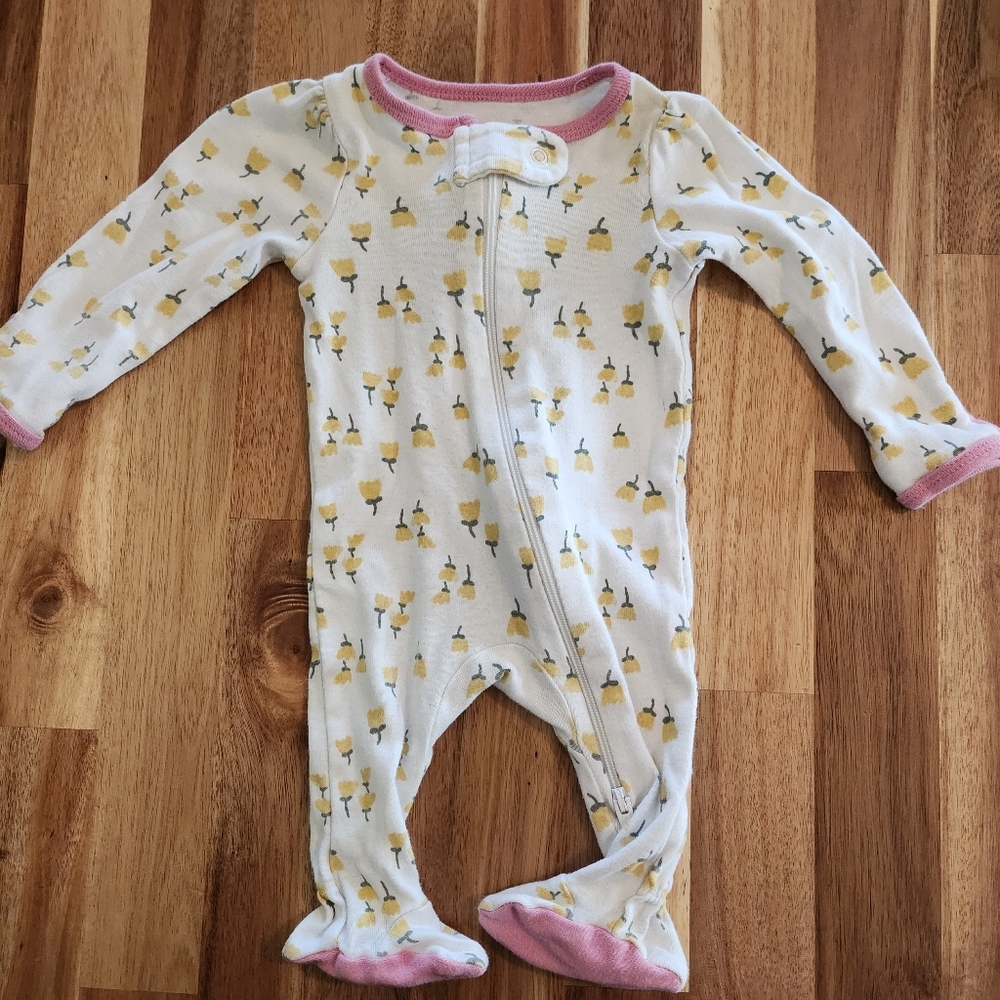Newborn yellow floral onesie, long sleeve with feet